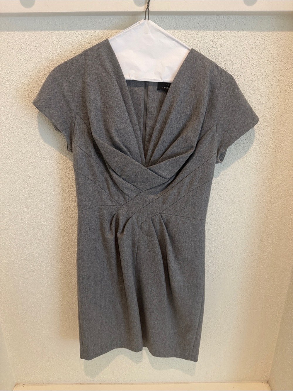 Robert Rodriguez Gray Draped V-Neck Mini Dress